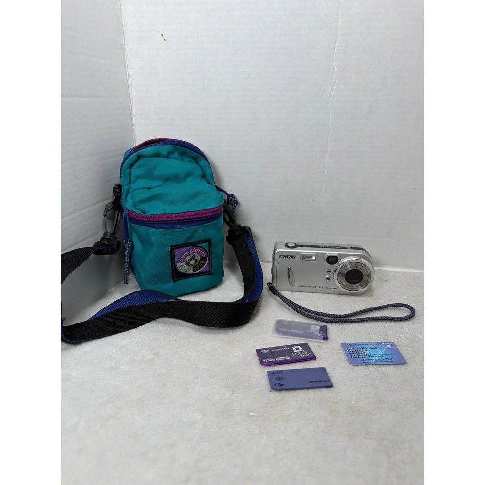 Sony Cyber-shot DSC-P72 Camera Silver 3.2MP Bundle Teal Samsonite Case w 256MB